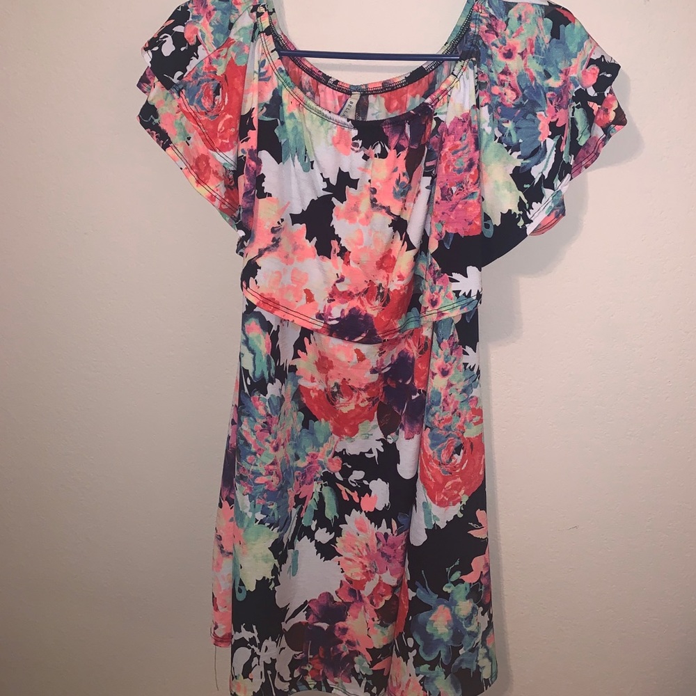 Off the shoulder neon floral closet candy dress